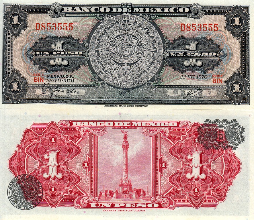 Мексика Банкнота 1 песо 1970 UNC