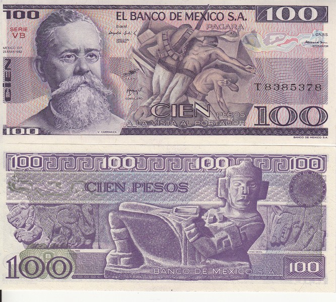Мексика Банкнота 100 песо 1982 P74c1 UNC