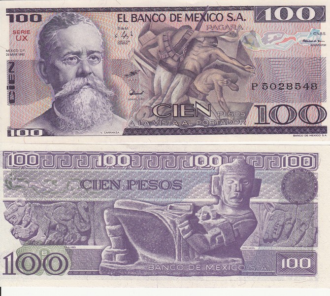 Мексика Банкнота 100 песо 1982 P74 подпись тип 2 UNC