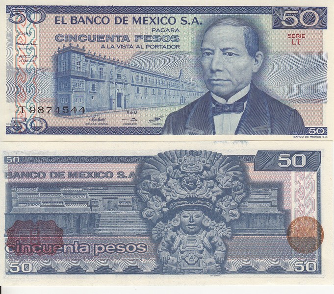 Мексика Банкнота 50 песо 1981 UNC Штамп Красный 