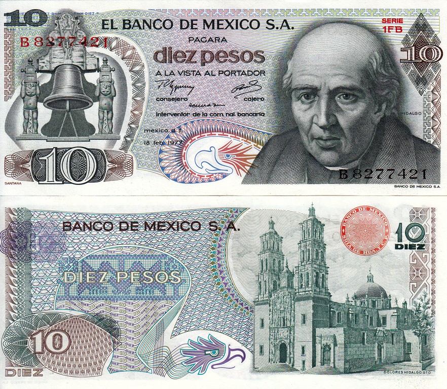 Мексика Банкнота 10 песо 1977 UNC 1FB