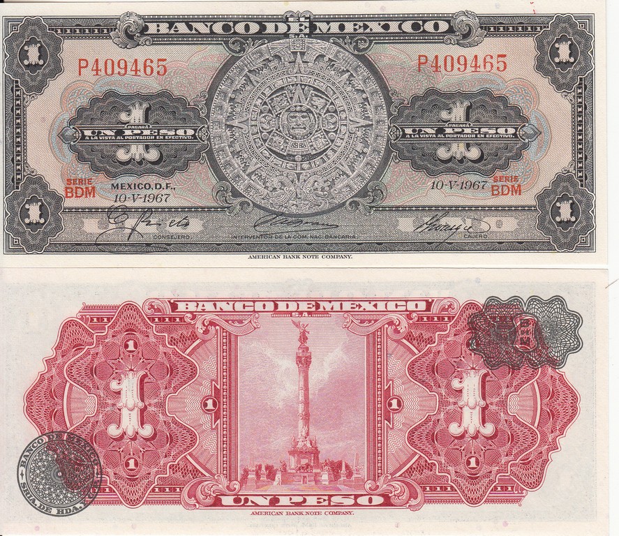 Мексика Банкнота 1 песо 1967  UNC Серия BDI и BDM