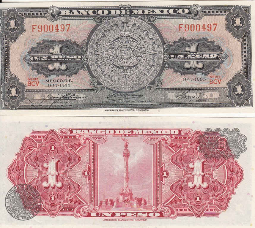 Мексика Банкнота 1 песо 1965 UNC BCV