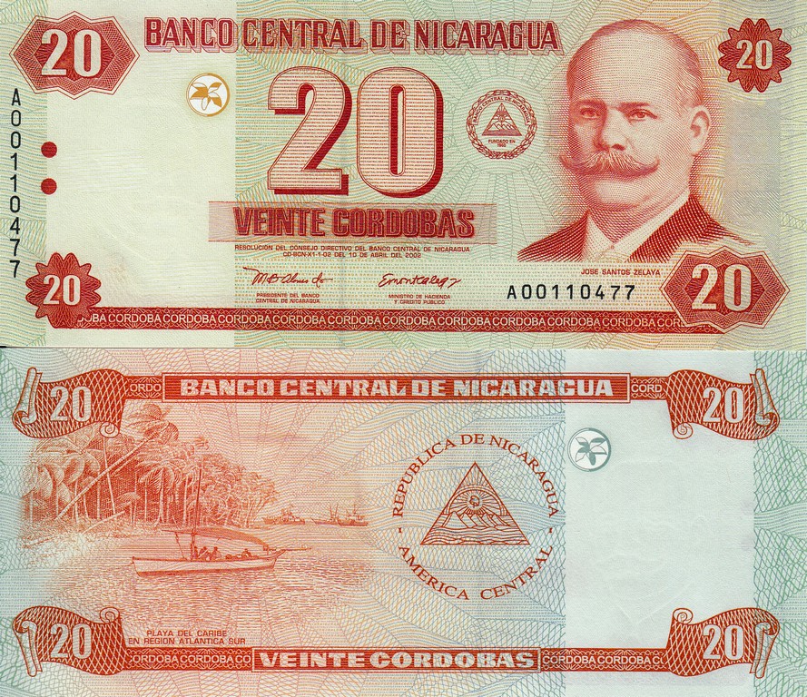 Никарагуа Банкнота 20 кордоба 2002 UNC P192