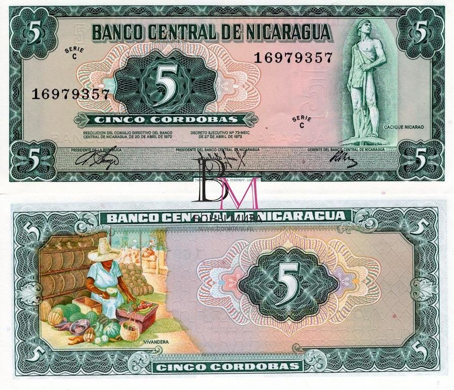 Никарагуа Банкноты 5 кордоба 1972 UNC