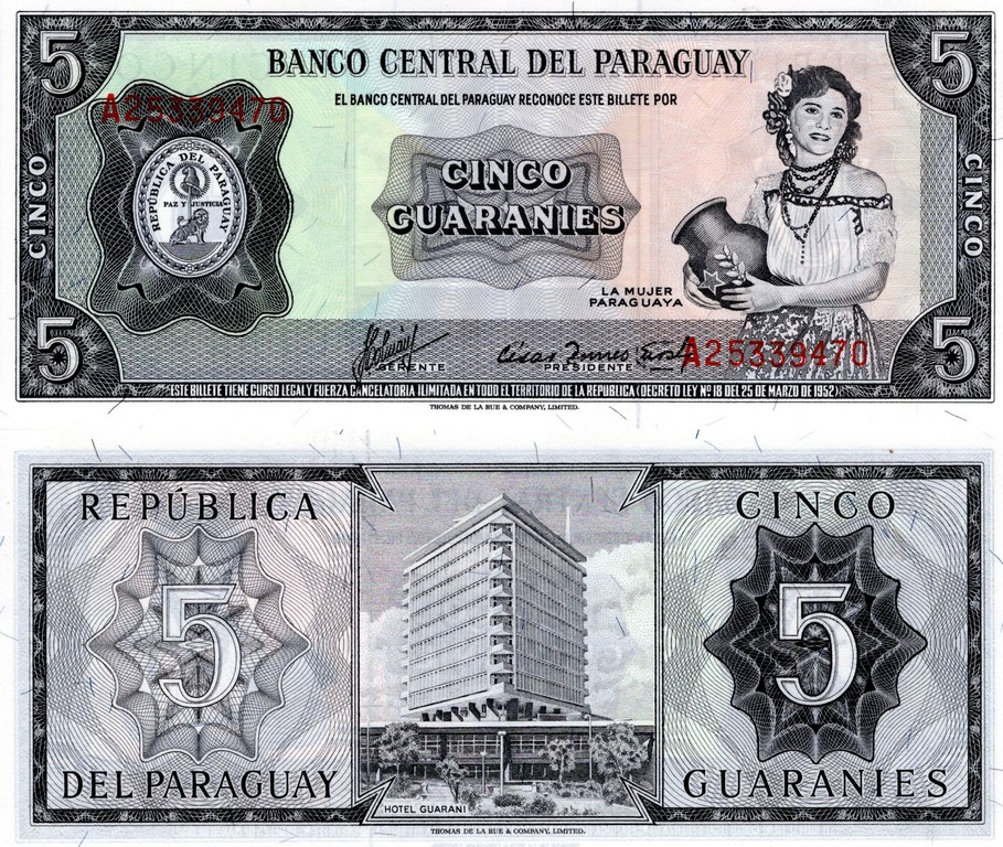 Парагвай Банкнота 5 гуарани 1963 UNC