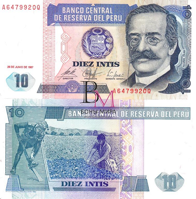 Перу Банкнота 10 инти 1987 UNC P129