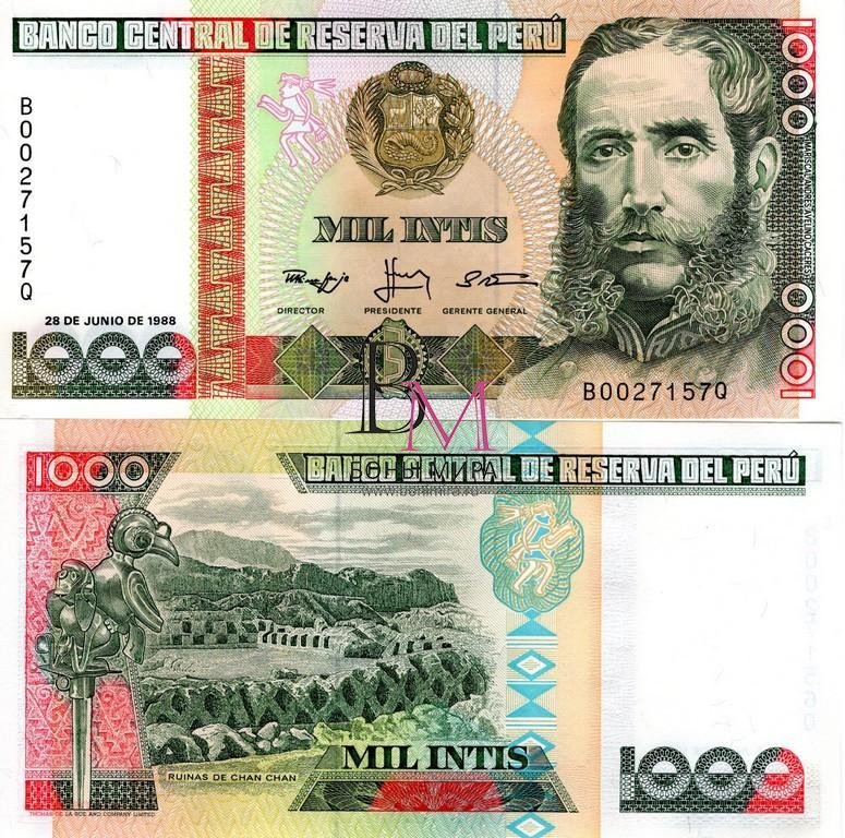 Перу Банкнота  1000 инти 1988 UNC