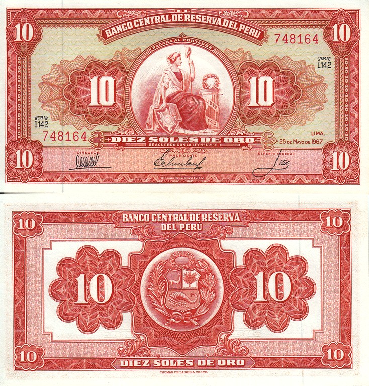 Перу Банкнота 10 солей 1967 UNC P84