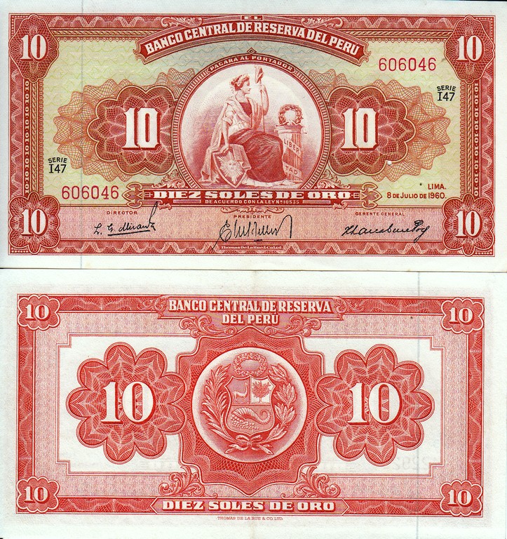 Перу Банкнота 10 солей 1960 UNC