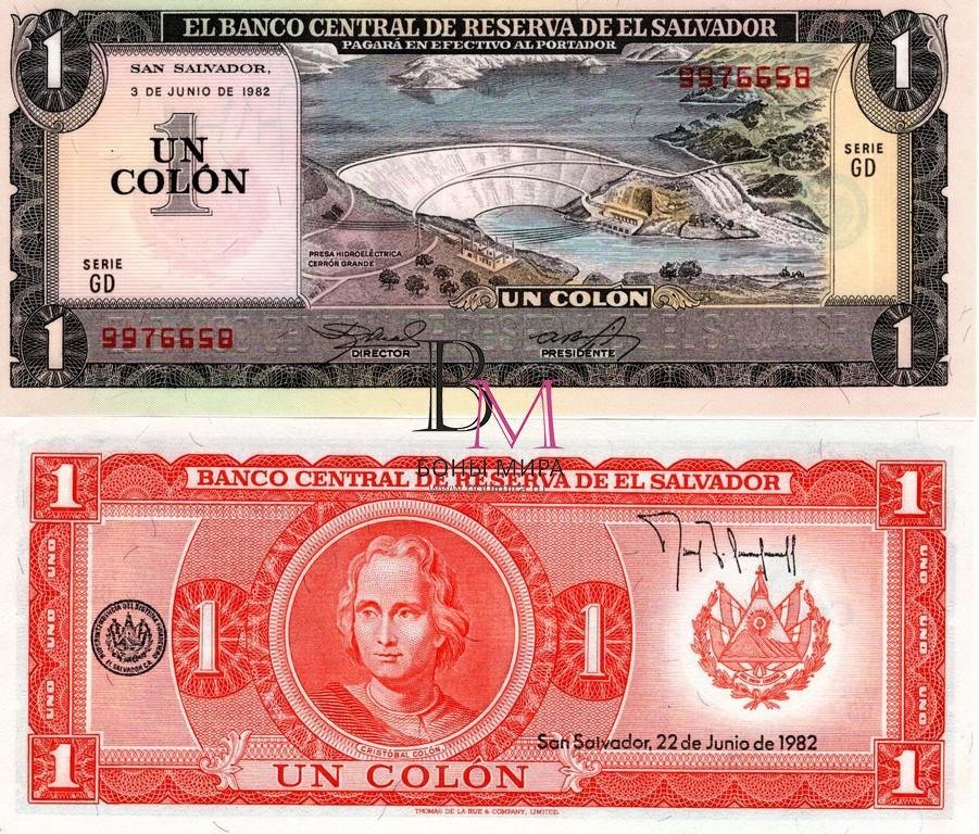 Сальвадор Банкнота 1 колон 1982 UNC