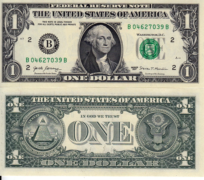 США Банкнота 1 доллар 2017 UNC  B - Нью-Йорк 