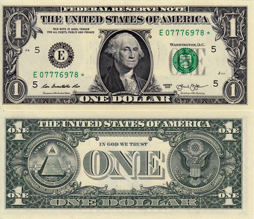 США Банкнота 1 доллар 2013 UNC Серия E звезда- замещения 