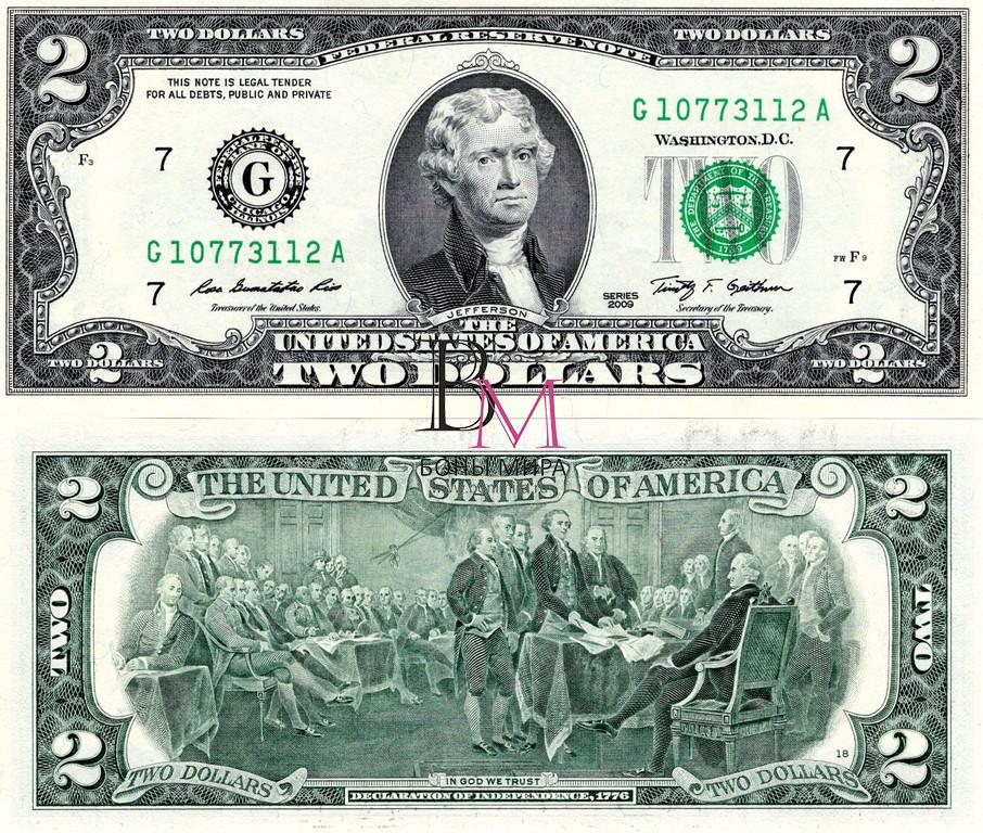 США Банкнота 2 доллара 2009 UNC G
