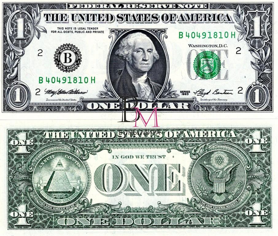 США Банкнота 1 доллар 1993 UNC B WEB RUN 7 Plate 1  8 Редкая!