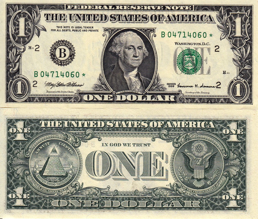 США Банкнота 1 доллар 1999  UNC  P504 * Замещенка B