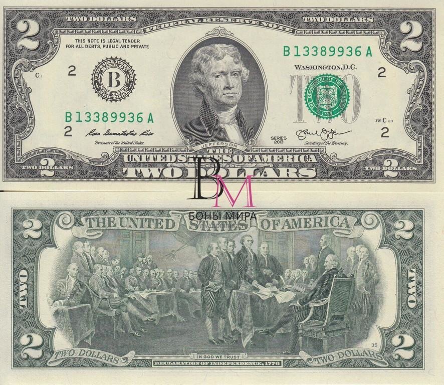 США Банкнота 2 доллара 2013 UNC B