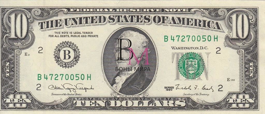США Банкнота 10 долларов 1990 UNC 