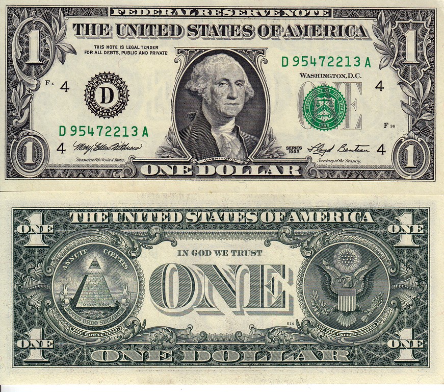 США Банкнота 1 доллар 1993 UNC 