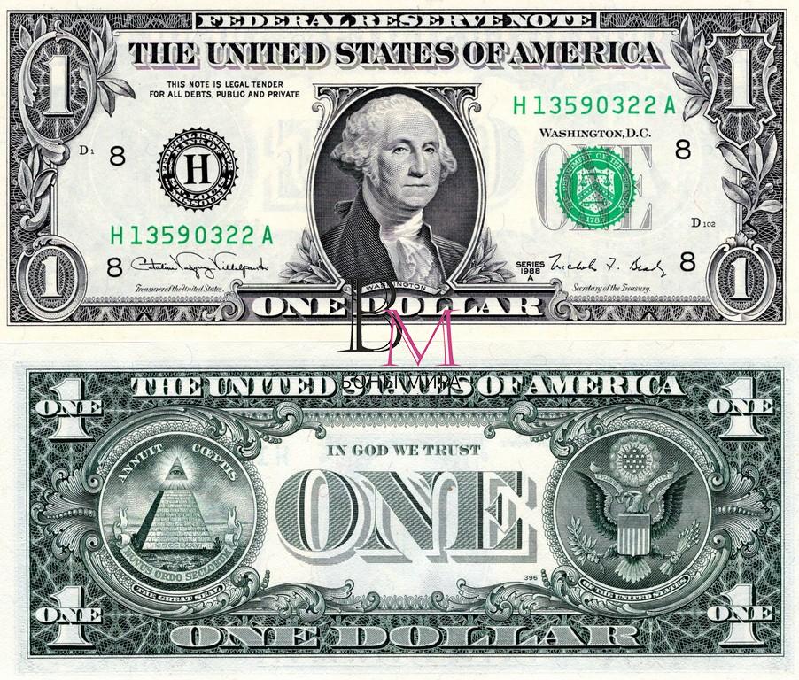 США Банкнота 1 доллар 1988 UNC H Серия А