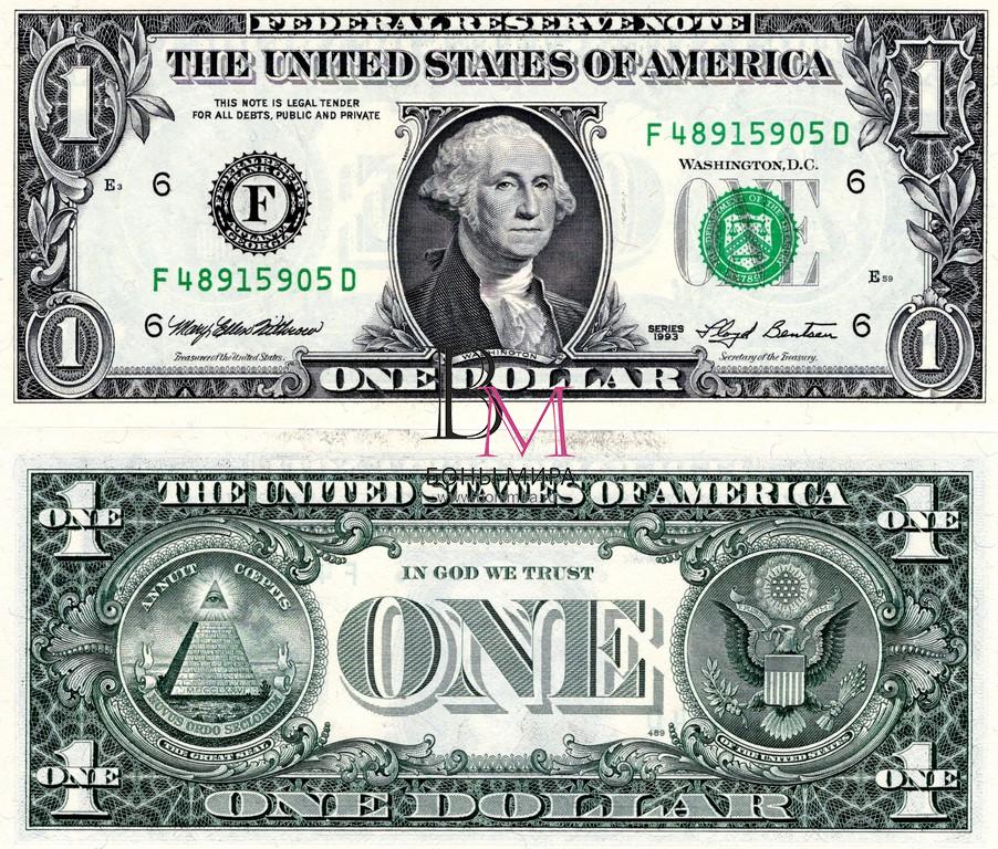 США Банкнота 1 доллар 1993 UNC F