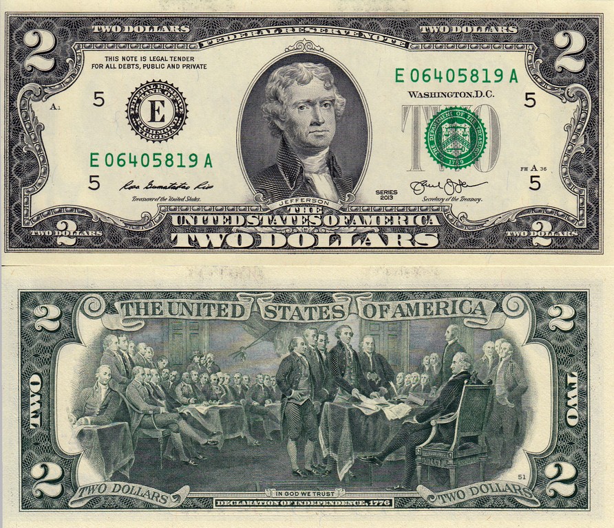 США Банкнота 2 доллара 2013 UNC E Ричмонд