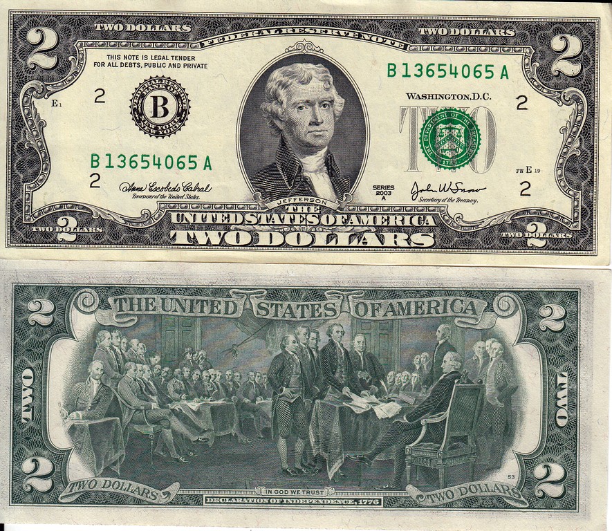 США Банкнота 2 доллара 2003 UNC 