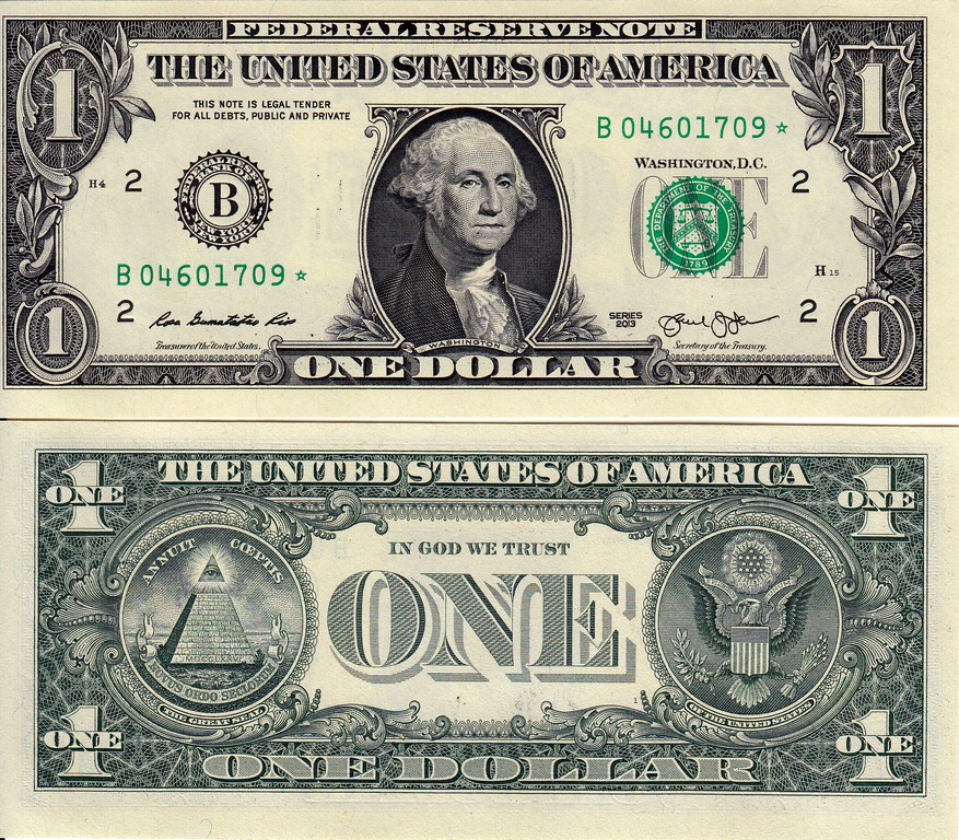 США Банкнота 1 доллар 2013 UNC Серия B Нью-Йорк Серия замещения *