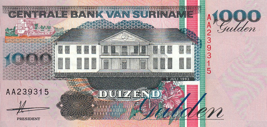 Суринам Банкнота 1000 гульденов 1993 UNC
