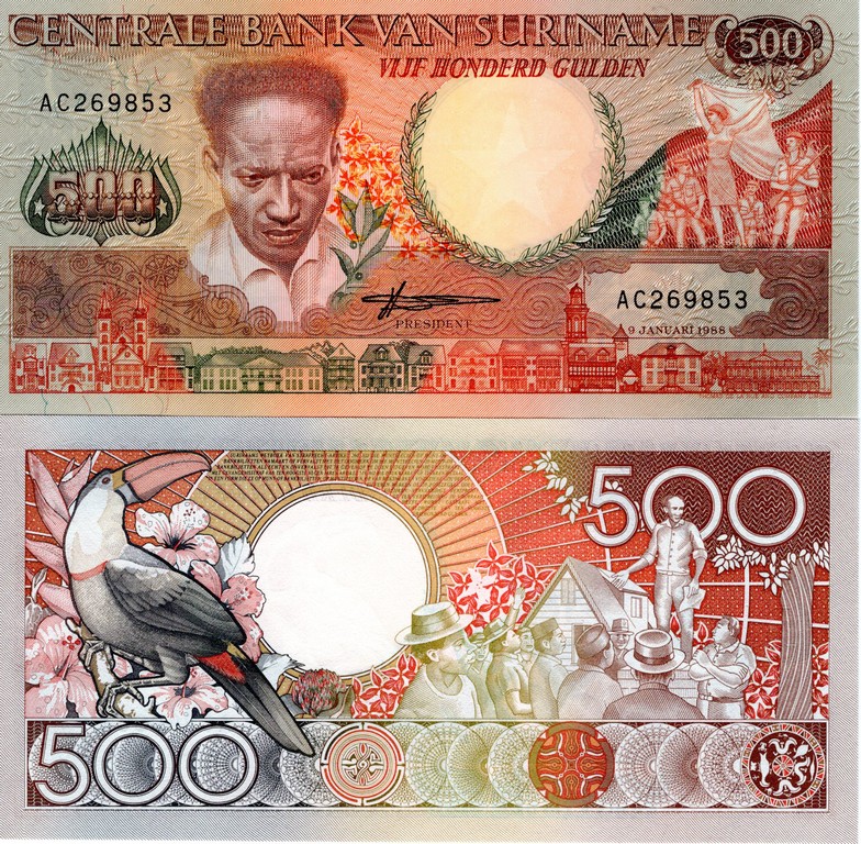 Суринам  Банкнота 500 гульденов 1988 UNC