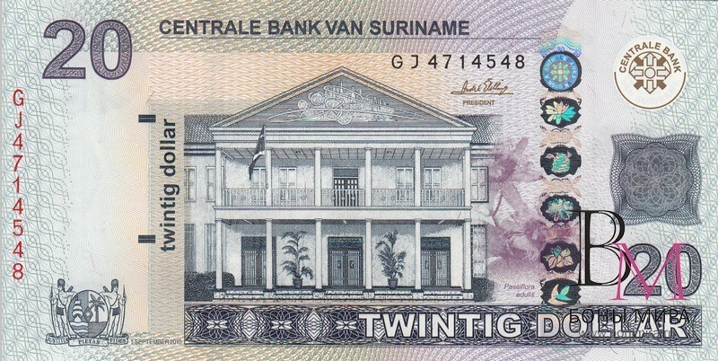 Суринам Банкнота 20 долларов  2010 UNC