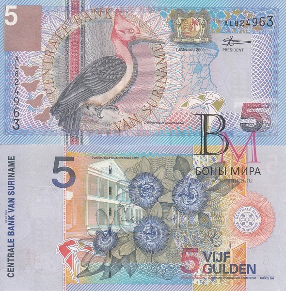Суринам Банкнота  5 гульденов 2000 UNC