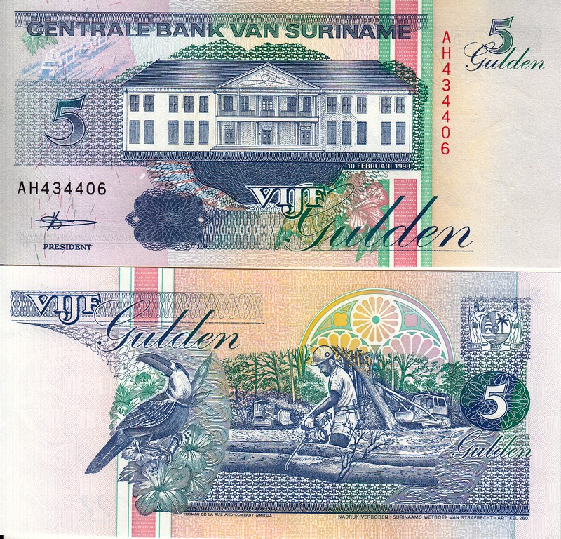 Суринам Банкнота 5 гульденов 1998 UNC P135-b