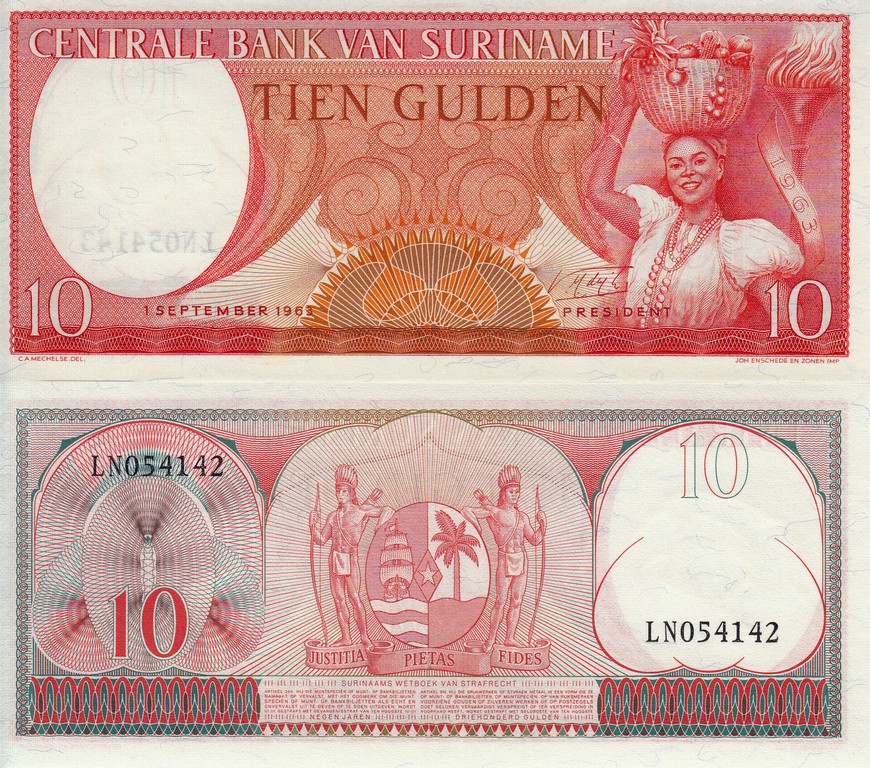 Суринам Банкнота 10 гульденов 1963 UNC P121b
