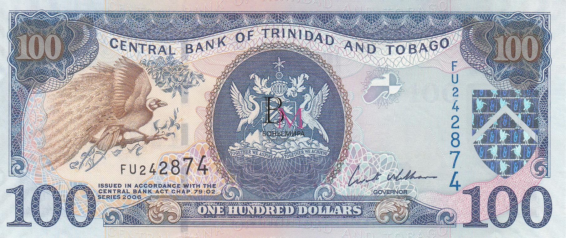 Тринидад и Тобаго Банкнота 100 долларов 2006 UNC Подпись