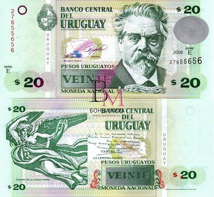 Уругвай Банкнота 20 песо 2008  UNC
