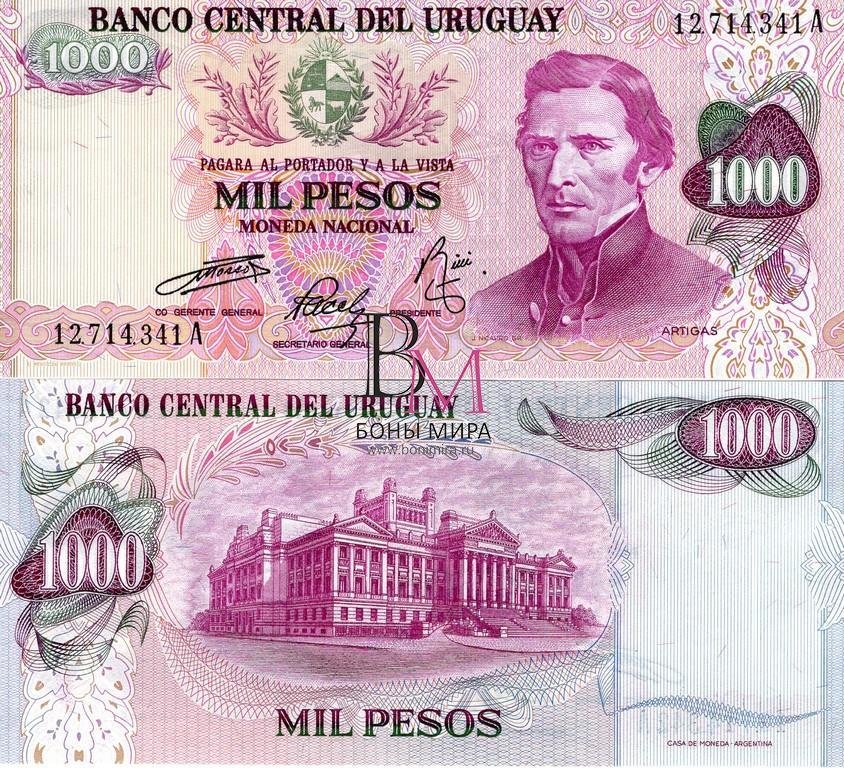 Уругвай Банкнота 1000 песо 1974  UNC