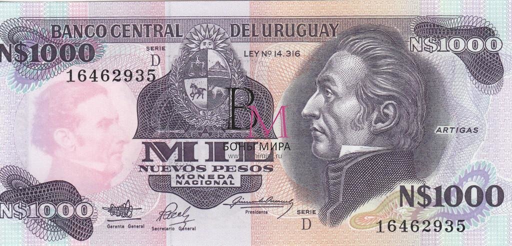Уругвай Банкнота 1000  ново песо 1991 UNC