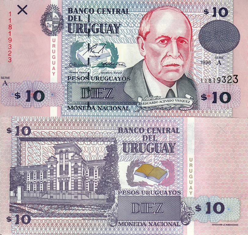 Уругвай Банкнота 10 песо 1998 UNC 