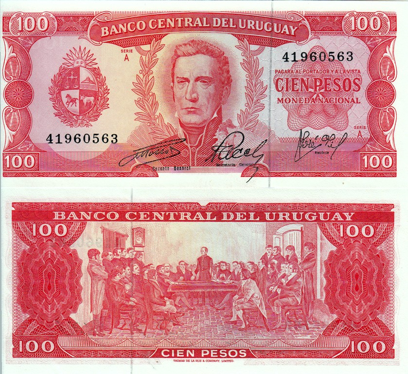 Уругвай Банкнота 100 песо 1967 UNC