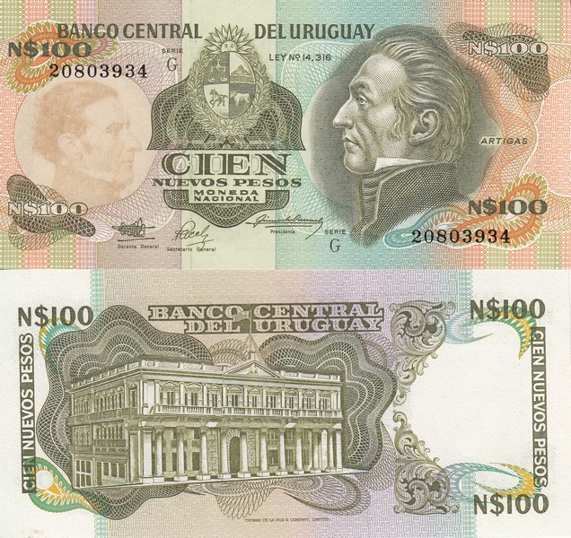 Уругвай Банкнота 100 песо 1988-89 UNC