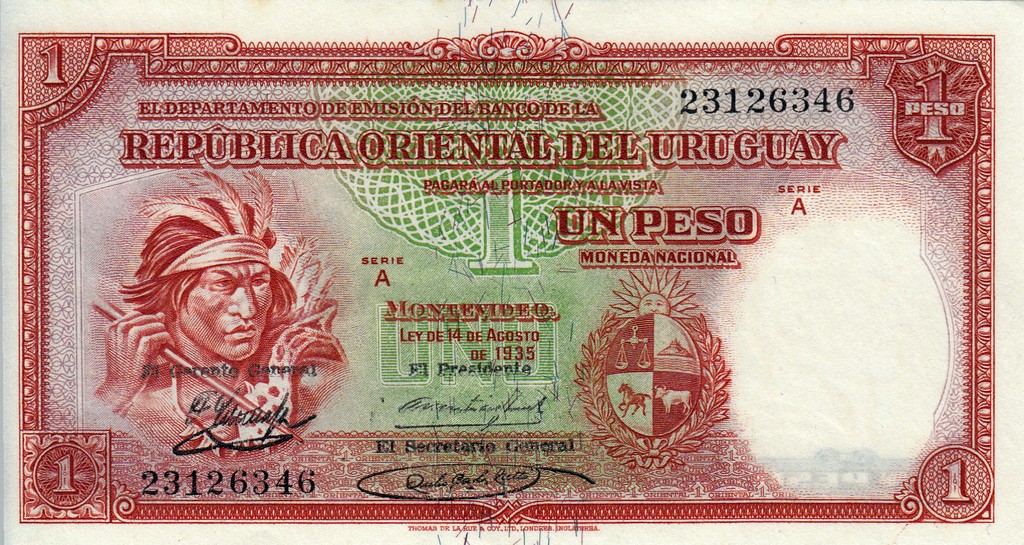 Уругвай Банкнота 1 песо 1935 UNC П-28-D 