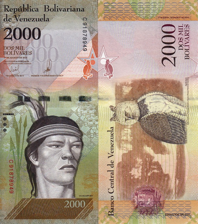Венесуэла  Банкнота 2000 боливара 2016 UNC 18/08/2016 Подпись