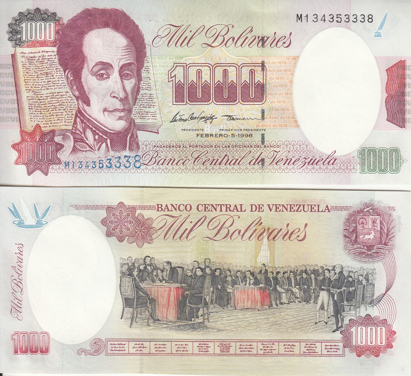 Венесуэла Банкнота 1000 боливаров 1998 UNC