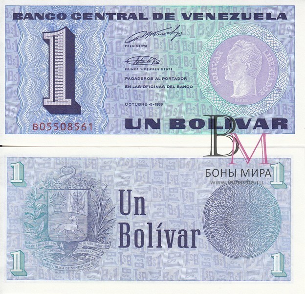 Венесуэла Банкнота 1 боливар 1989 UNC