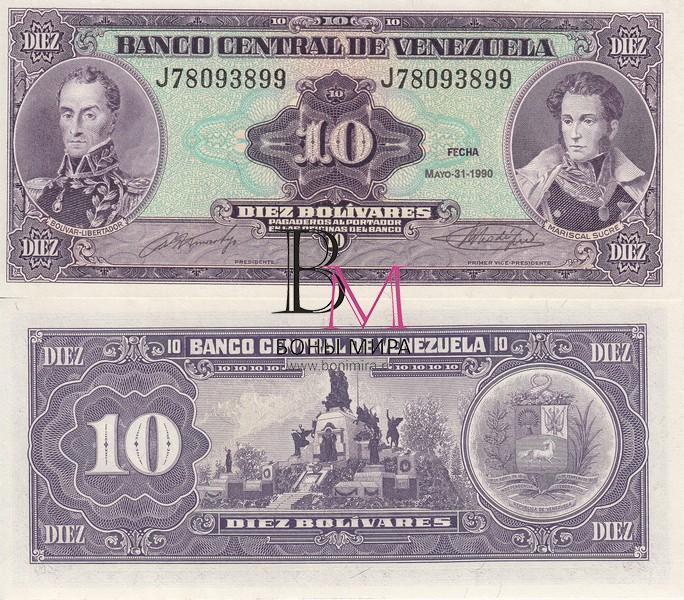 Венесуэла Банкнота 10 боливаров 1990 UNC