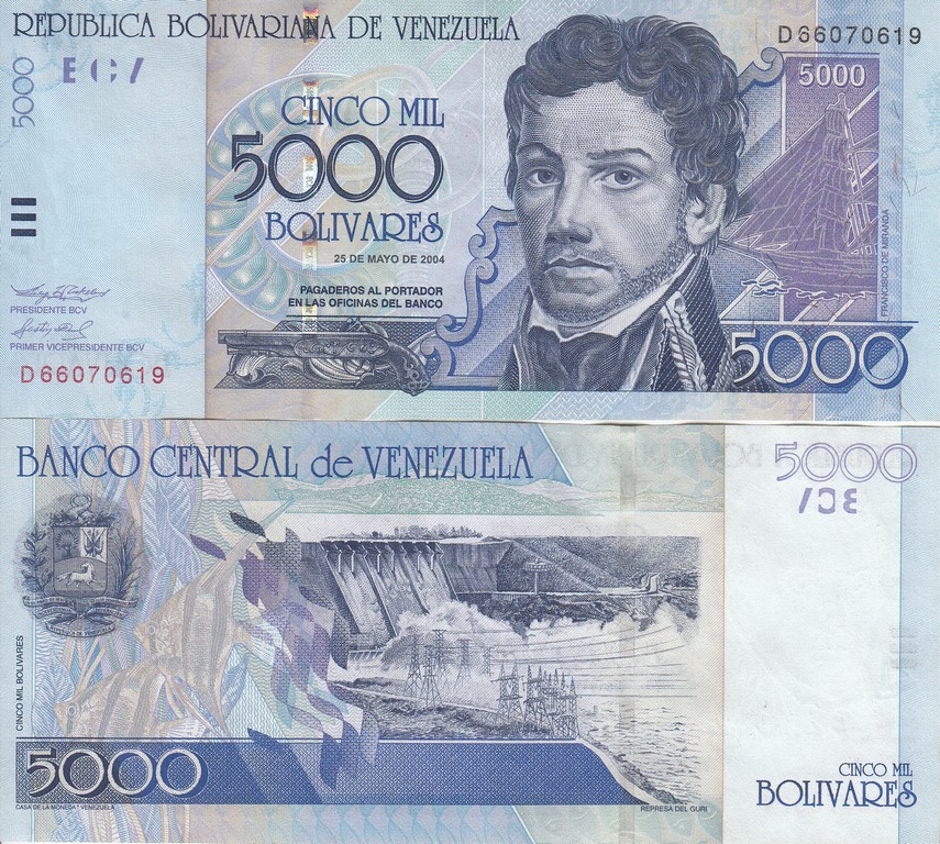 Венесуэла  Банкнота 5000 боливара 2004 UNC