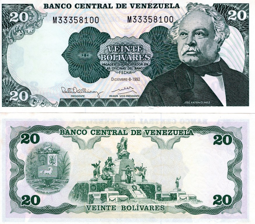 Венесуэла Банкнота 20 боливаров 1992 UNC 