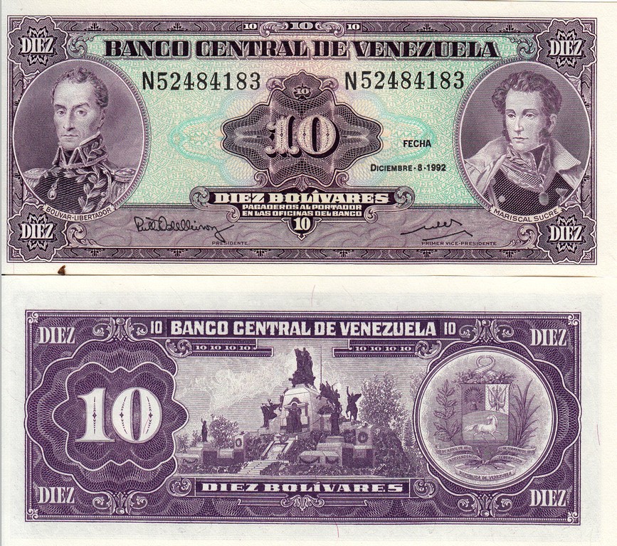 Венесуэла Банкнота 10 боливаров 1992 UNC