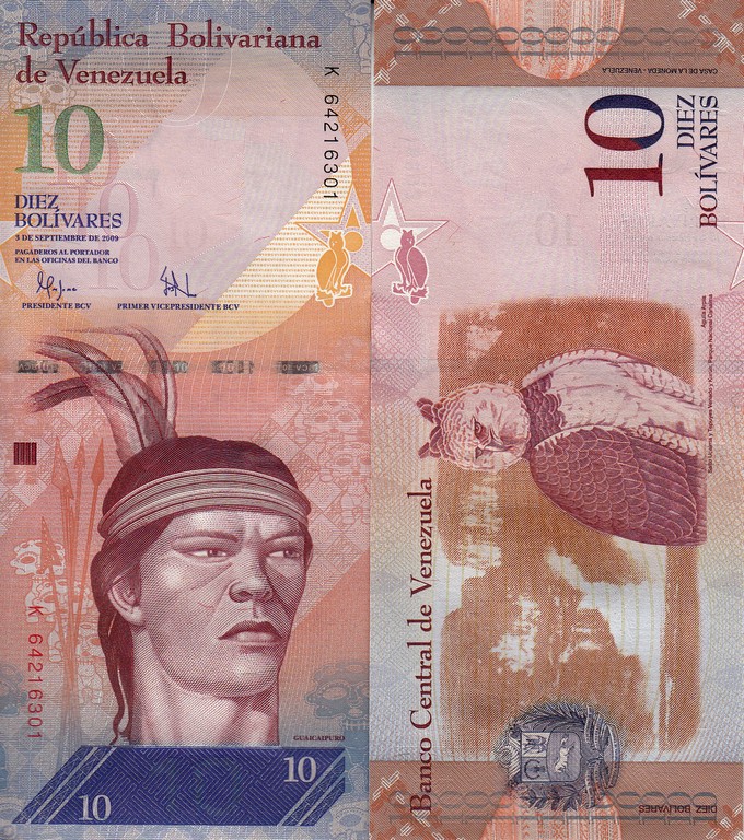 Венесуэла Банкнота 10 боливаров 2009 UNC 2 выпуск